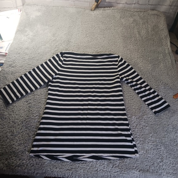 Talbots Stripe Tunic Top S Boatneck 3/4 Sleeve Black White Cotton Stretch Mod - Picture 5 of 8
